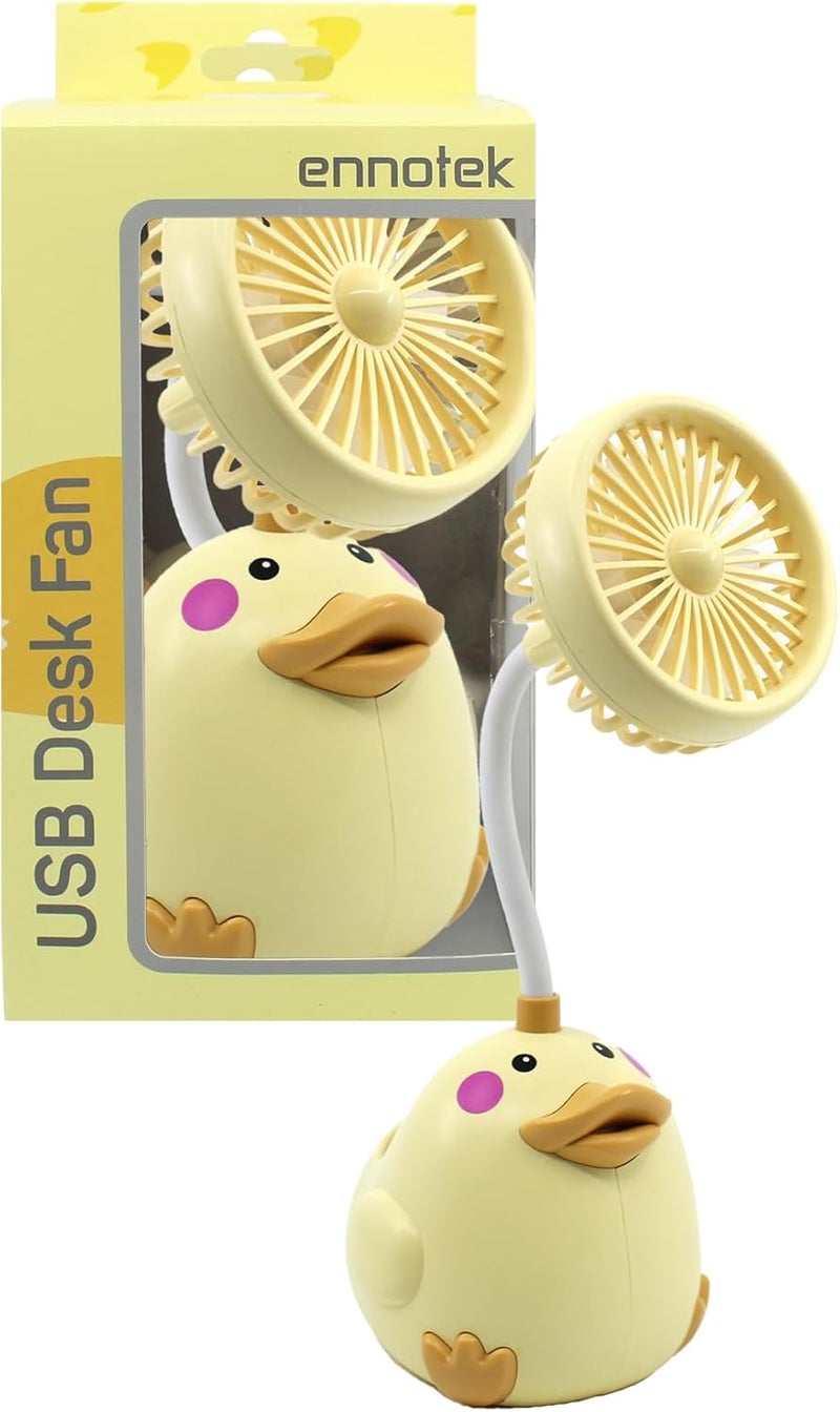 Ennotek Cute Duck Desk Fan with Pen Caddie – USB Plug‑In Table Fan with Strong Airflow & Small Backup Battery – Fun Office Desk Accessories for Home, School & Work (Yellow Duck) - Image 1